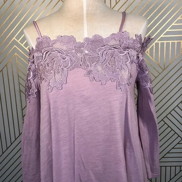 Anthropologie Meadow Laceline Top Tee Blouse Off-The-Shoulder Pink Size XSP - Picture 4 of 8